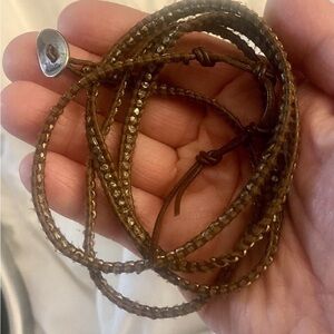 Chan Luu Gold Button Sterling Solver Leather Wrap Bracelet
